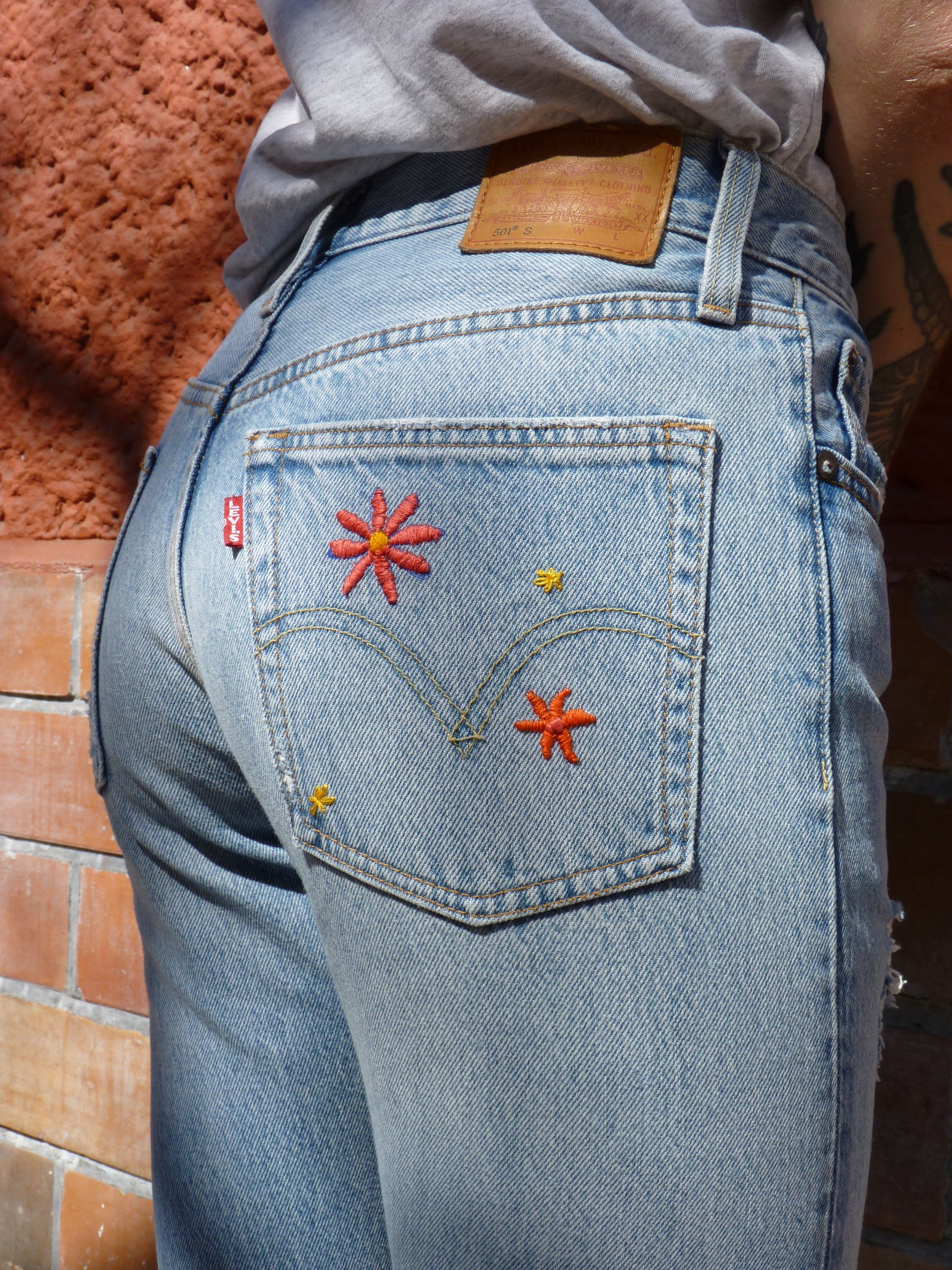 Hand embroidered Levis 501 'S'